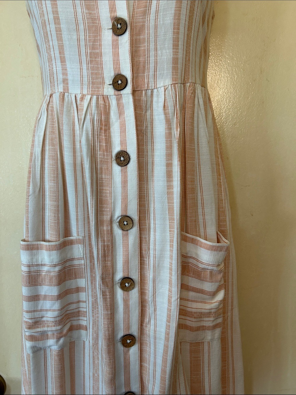 Roxy Peach and White Striped Button-Front Midi Dress size XS - Picture 4 of 11